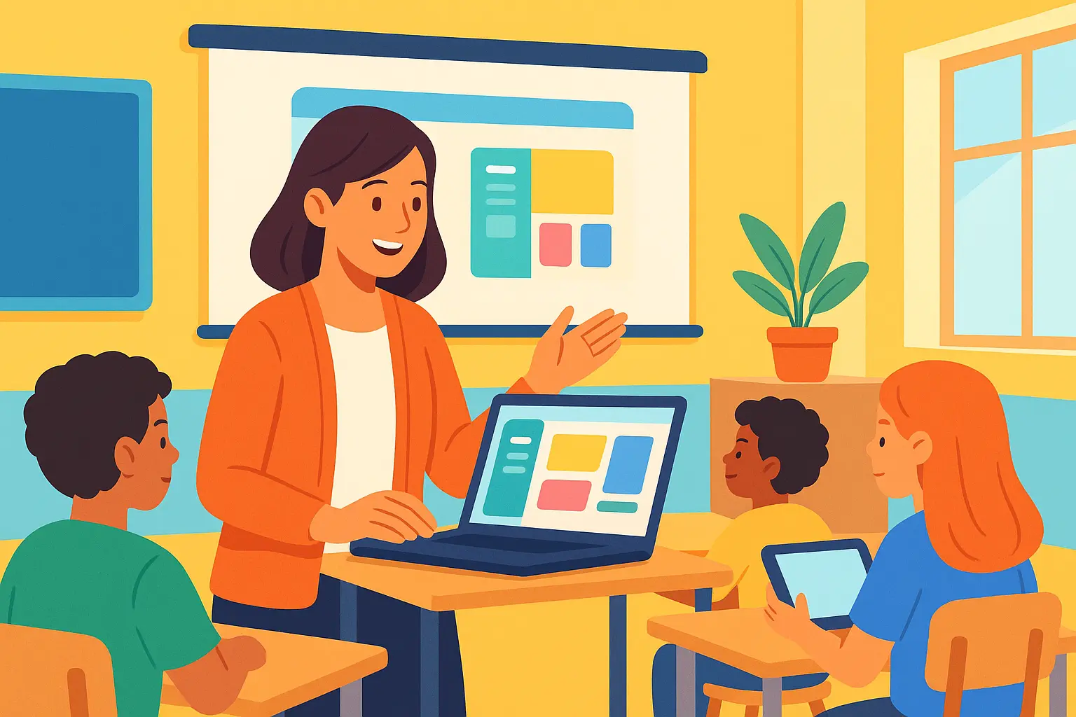 Professora apresenta Canva for Education em sala de aula