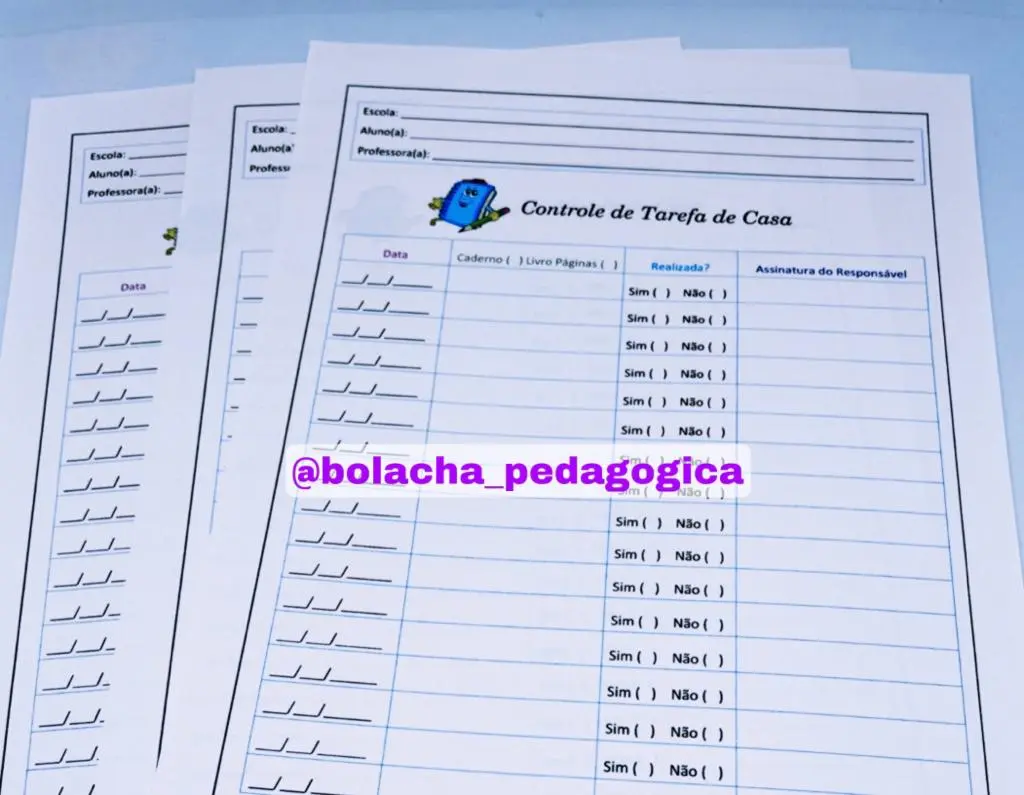 Ficha de controle de tarefas